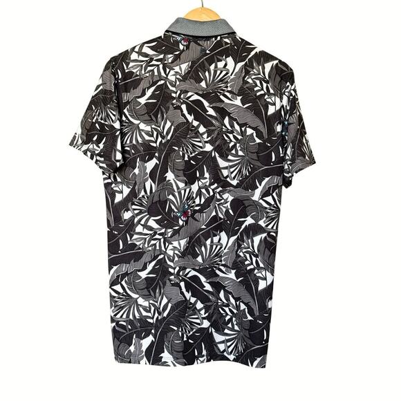 Greyson Golf Polo Shirt Men’s Size S Floral Butterfly Gray Arctic Lost World EUC - Picture 3 of 9